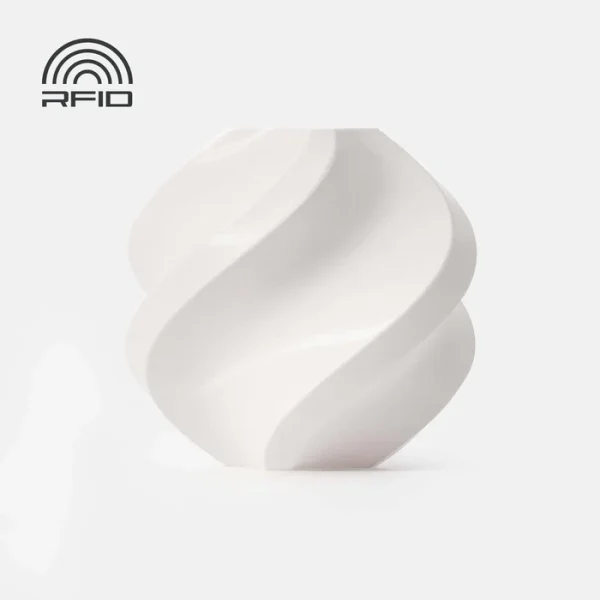 Filamento PLA Basic Jade White Bambu Lab 1kg. Produto disponível com ou sem bobina reutilizável, compatível com sistemas AMS para impressoras 3D.