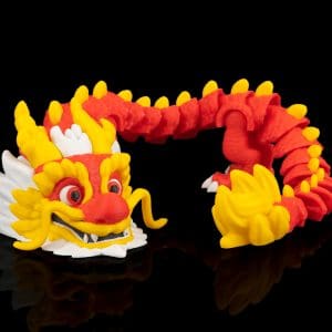 Dragão da Fortuna Articulado impresso em 3D com corpo flexível e segmentos articulados, ideal para decoração e coleção